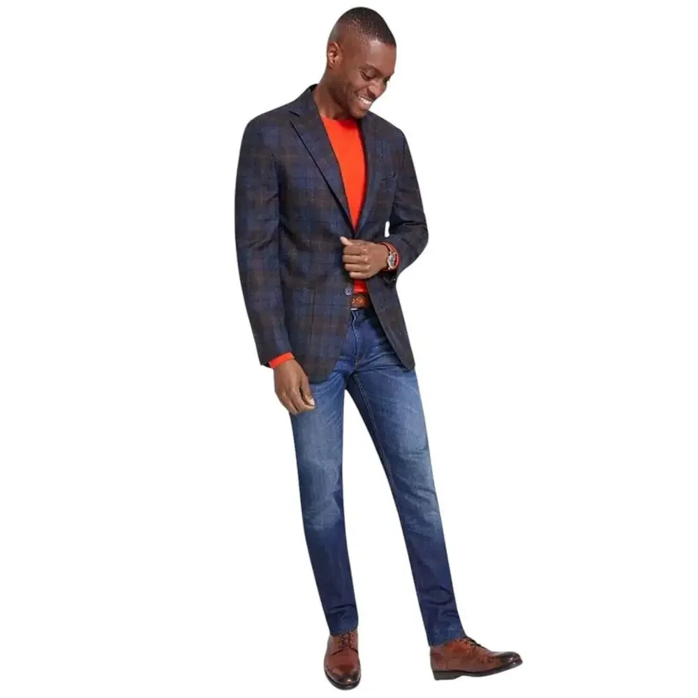 Tallia Men's Slim Fit WOOL Blend Sport Coat Sz 40 Black Plaid Jacket Macy's $295